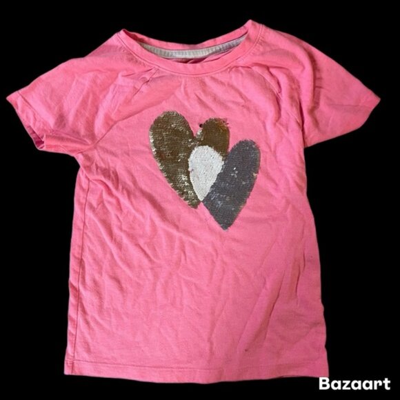 Girls Sz 6 Reversible Sequin Heart Pink Tshirt Cat & Jack - Picture 1 of 2